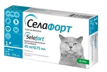 Селафорт краплі від бліх, кліщів та гельмінтів для котів 2,6-7,5 кг 1 піпетка KRKA72454 фото